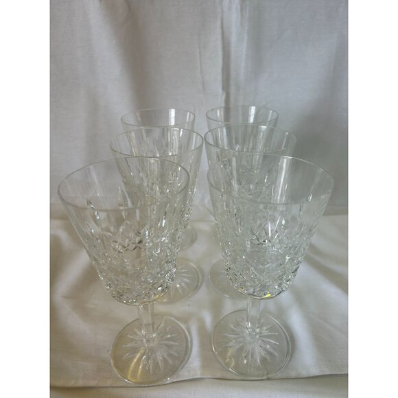 Set Of 6 Waterford Crystal Lismore Cut Glass Wine Goblets 6.25" Tall Elegant Des - Picture 1 of 2